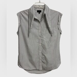 Who What Wear Sleeveless Pointed Collar Shirt Women's XS Black White Pinstripes